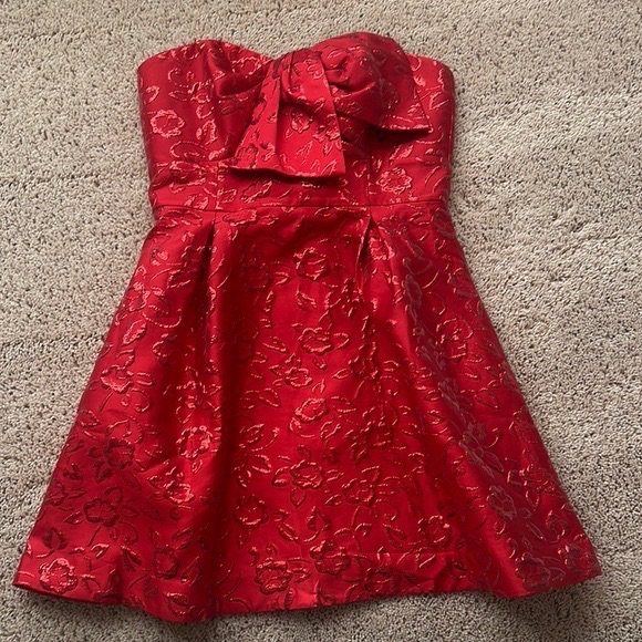 Lilly Pulitzer Kataleya Strapless Floral Jaquard Dress In Amaryllis Red.